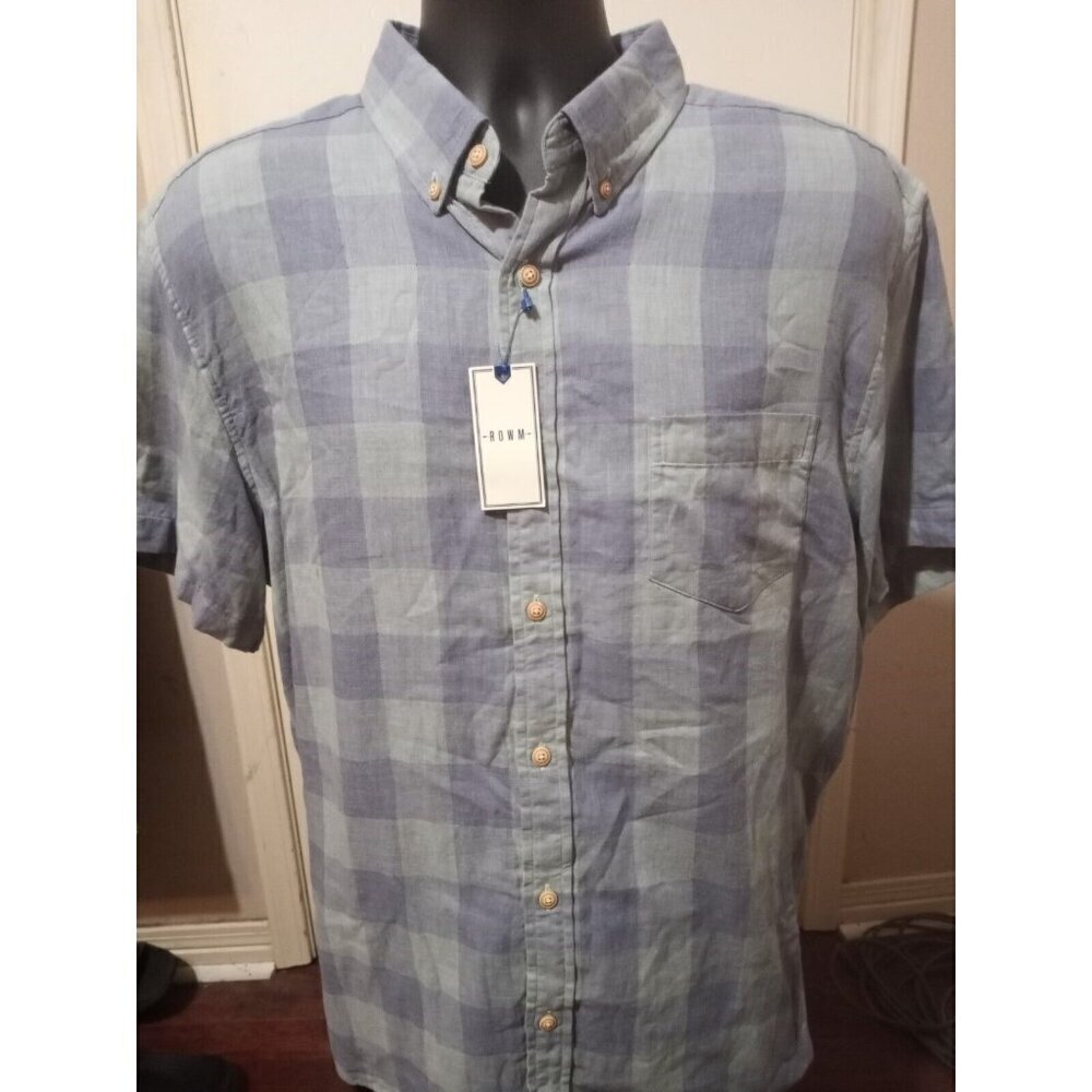 ROWM Men's Short Sleeve Plaid Shirt Cotton Multicolor Blue size XL New NWT
